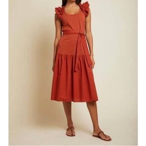 Nation Everleigh Frilly Dress Cayenne Red Orange poplin flutter sleeve Sz XS